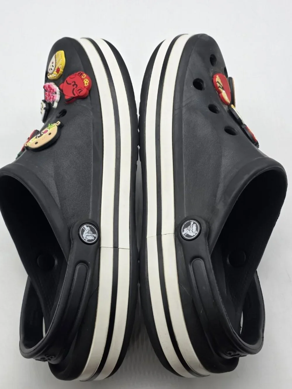 Crocs Clog Shoes Mens Size 9 Black Jibbitz Slip On Sandals Stains Comfort Casual - Picture 9 of 12